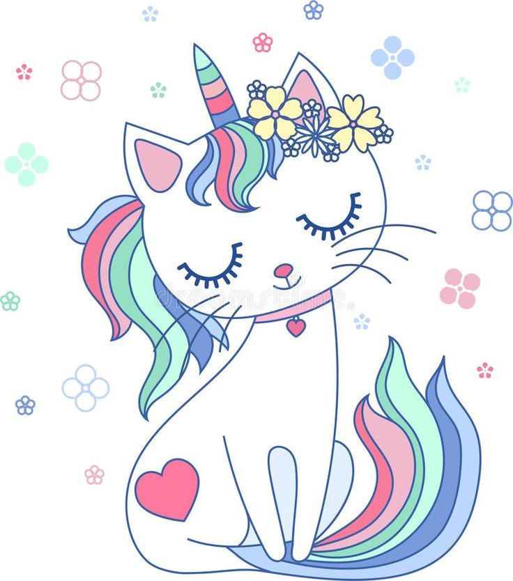 Cute, cartoon, rainbow cat unicorn. Vector royalty free