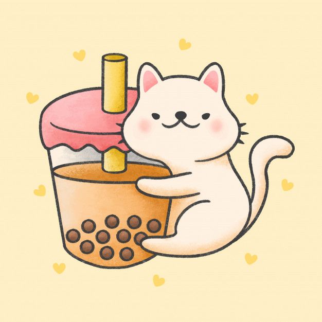 Cute Cat Hug Bubble Milk Tea Fresh Drink Cartoon Hand