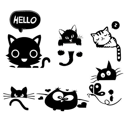 Removable Switch Sticker, 6 Pcs Cute Black Cat Cartoon Wa