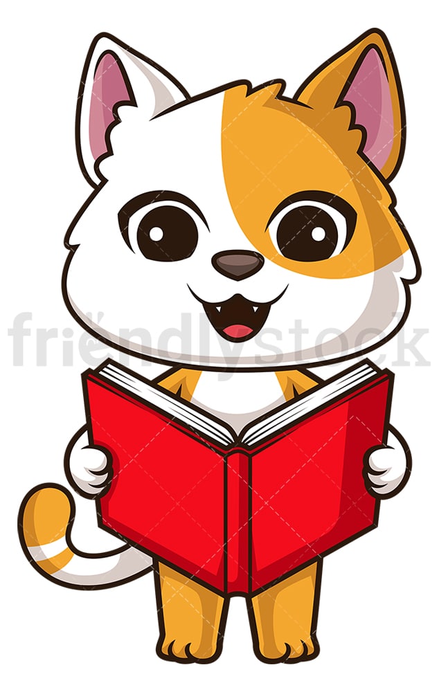 Cat Reading Book Cartoon Clipart Vector FriendlyStock