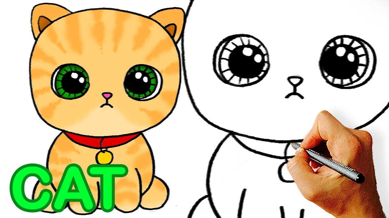 Very Easy! How to Draw Cute Cartoon Cat. Easy Art for Kids