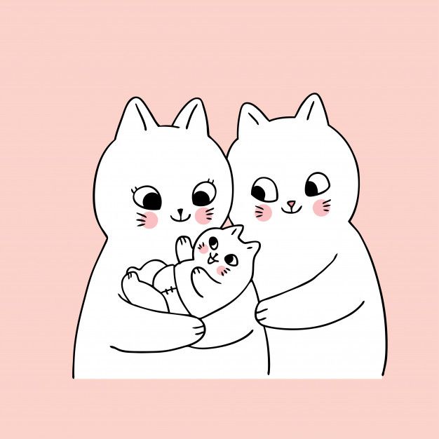 Cartoon Cute Family Cats And New Born Vector Family