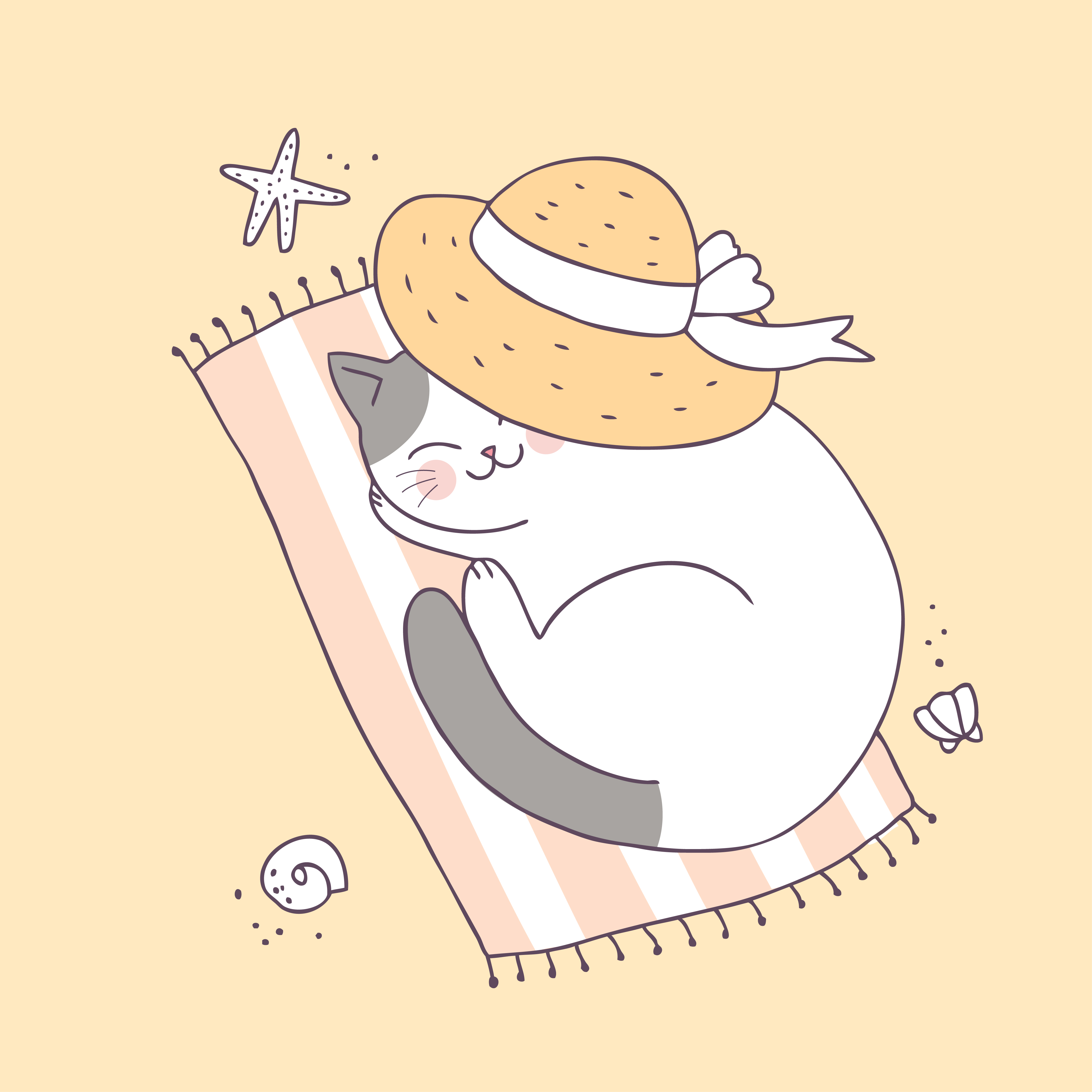Cartoon cute summer cat sleeping vector. 546005 Vector Art