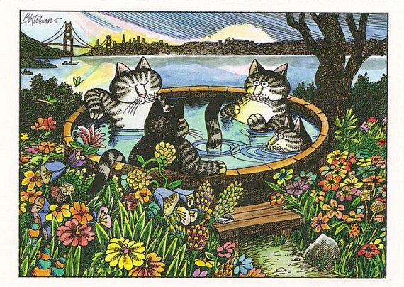 Kliban Cats in Hot Tub, Beautiful Full Colour Humourous