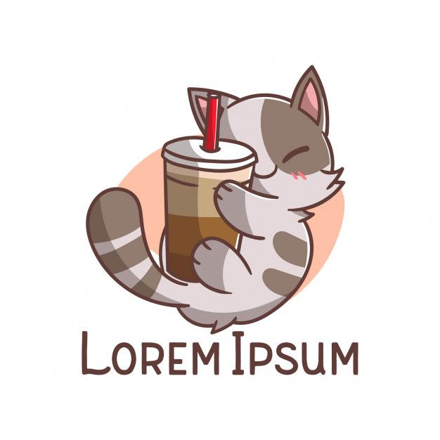 Logo Cute Coffee Cat Drink Mascot Cartoon in 2020 Cat