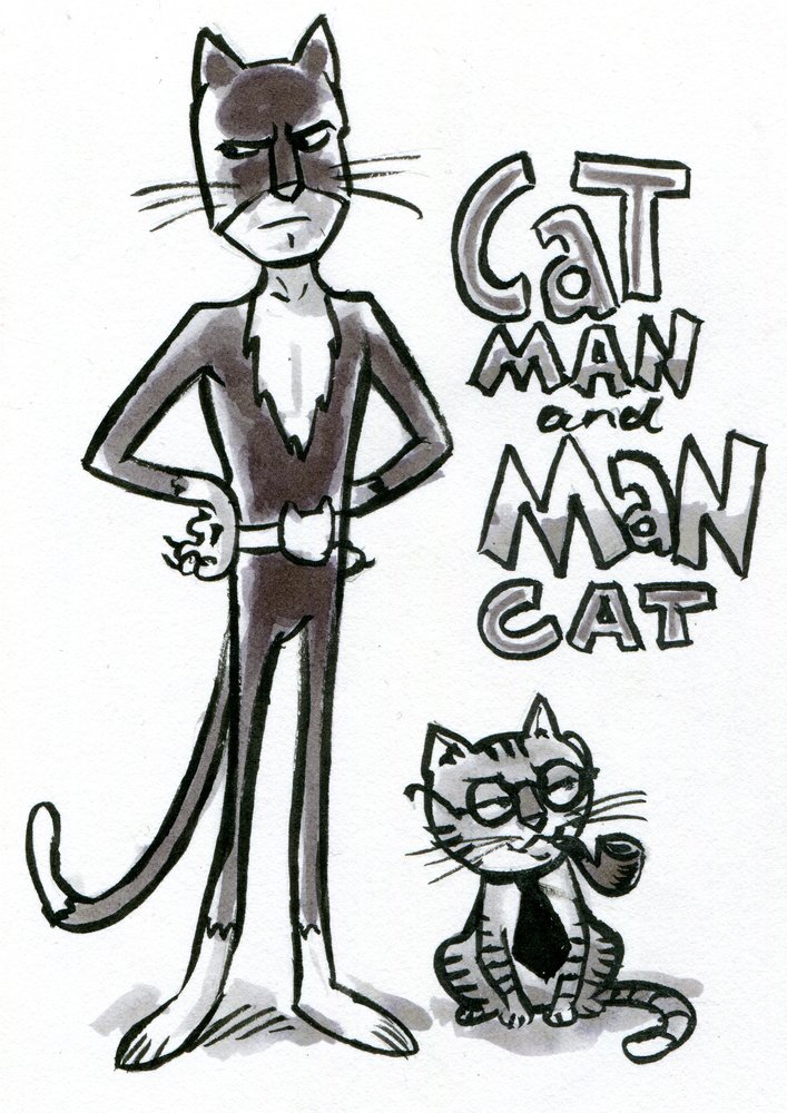 Cat Man and Man Cat Sketchbook Cartoon The Squeaky Voice