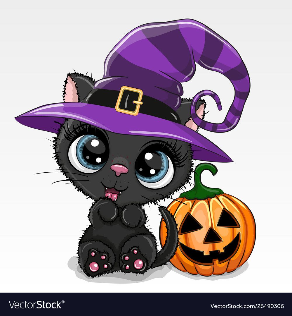 Halloween cartoon cat with pumpkin on a white vector image