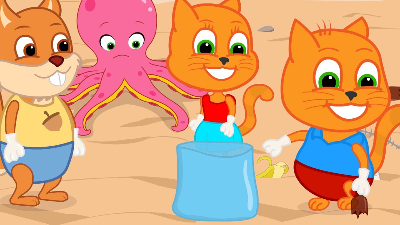 Cats Family in English Little Pink Octopus is in Trouble
