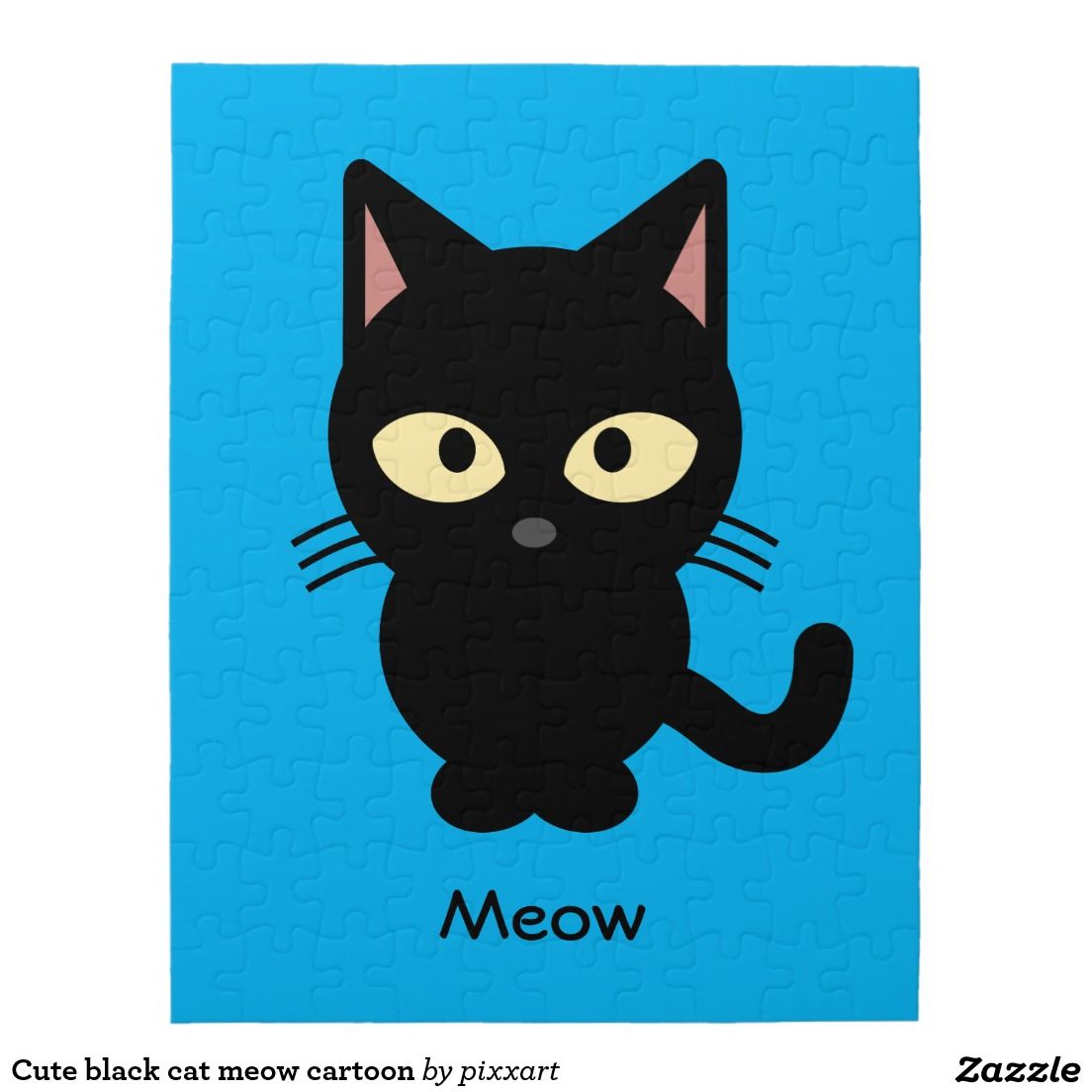 Cute black cat meow cartoon jigsaw puzzle Cute black