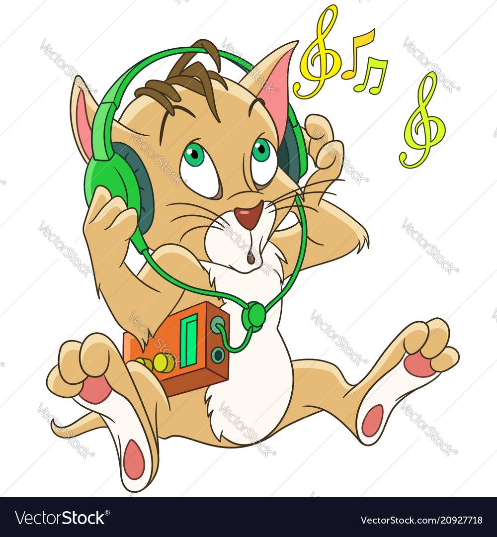 Cat listening to music vector image on VectorStock Music