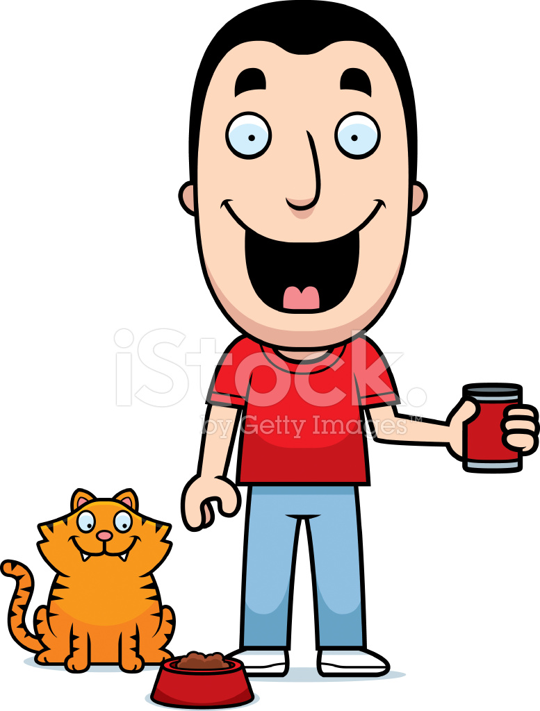 Cartoon Man Feeding Cat stock photos