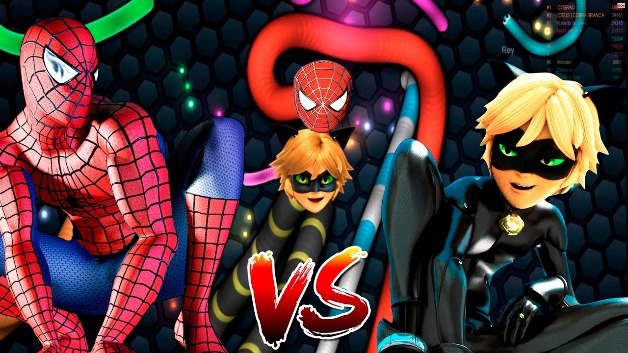 Slither io Spiderman Homem Aranha vs Cat Noir Miraculous