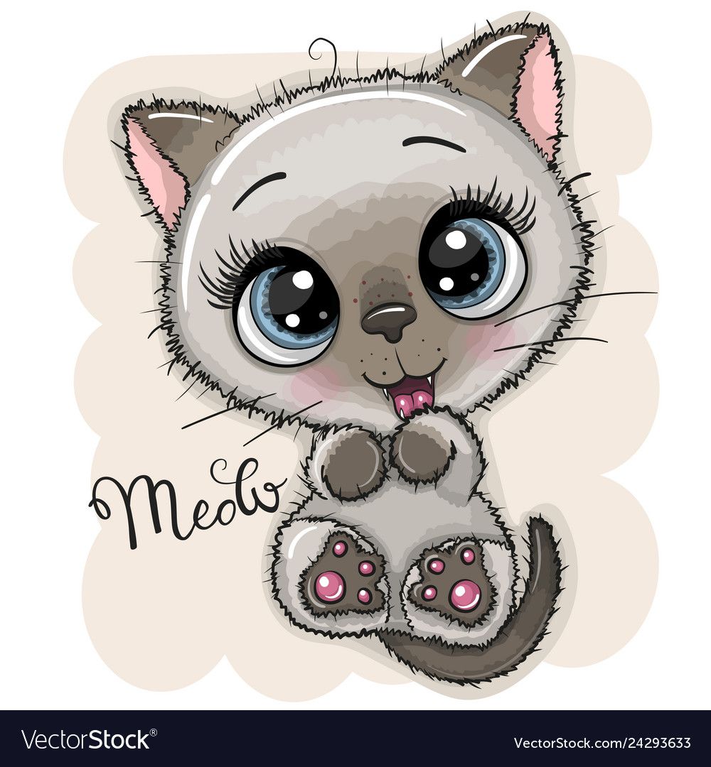 Cute cartoon kitten with big eyes Royalty Free Vector