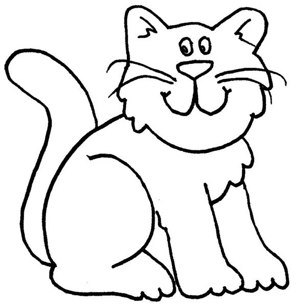 A Cartoon Drawing Of Funny Kitty Cat Coloring Page Kids