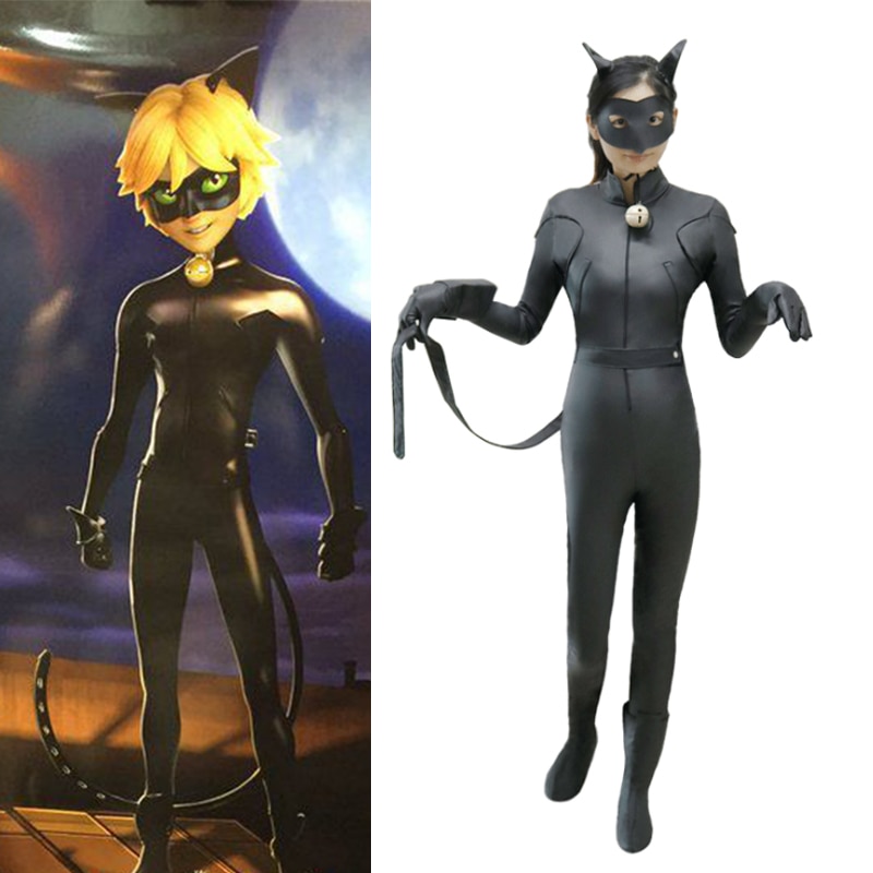 Cat Noir Cosplay Costume Black Full Sleeves Jumpsuits
