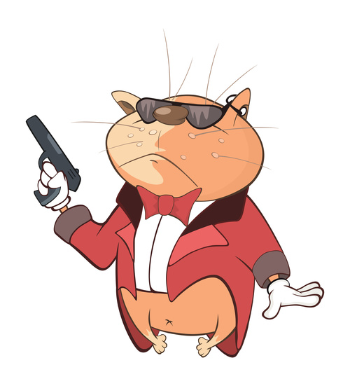 Cat holding pistol cartoon vector free download