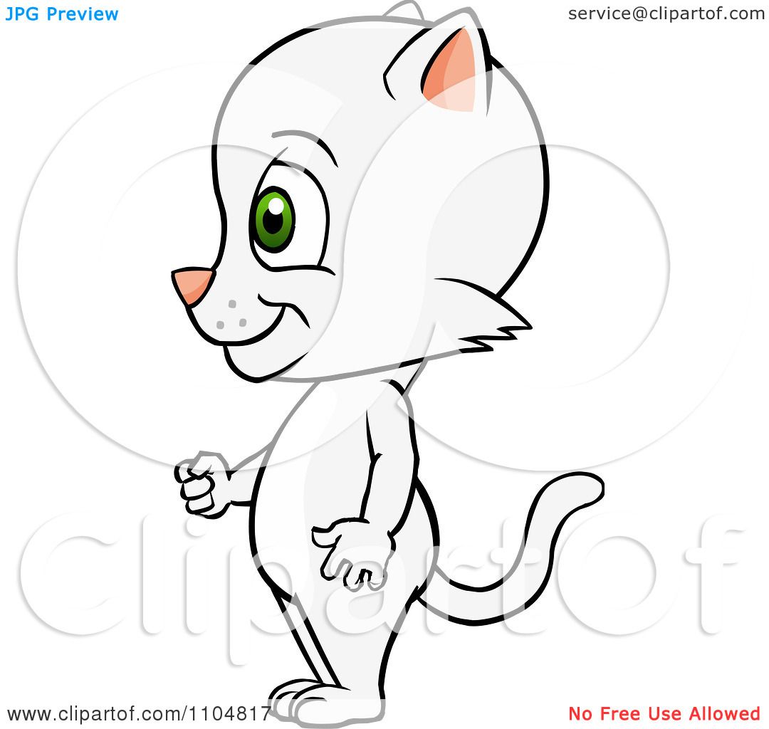 Clipart Happy Cute White Cat Standing In Profile Royalty