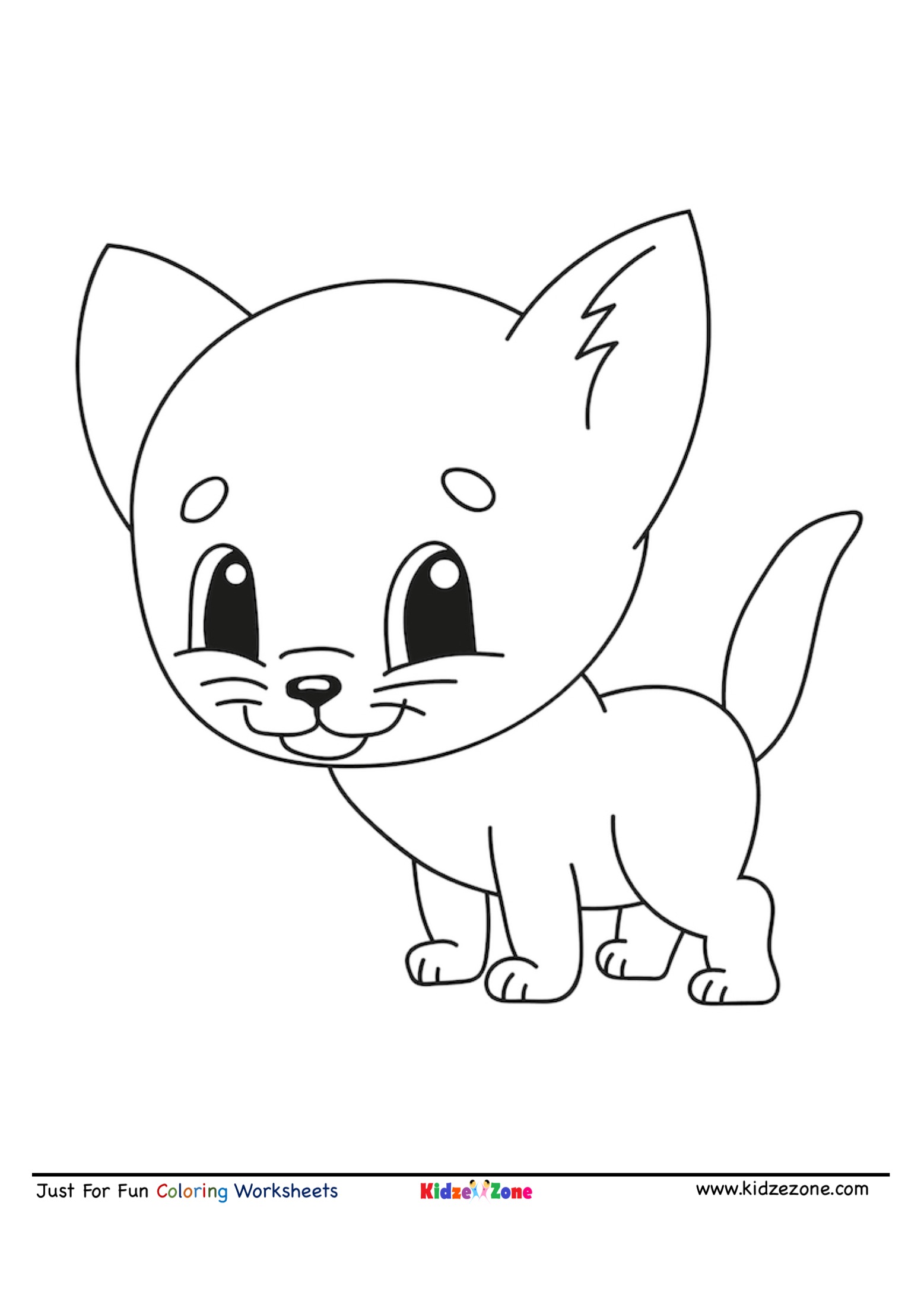 Cute Kitten Cartoon Coloring Page KidzeZone