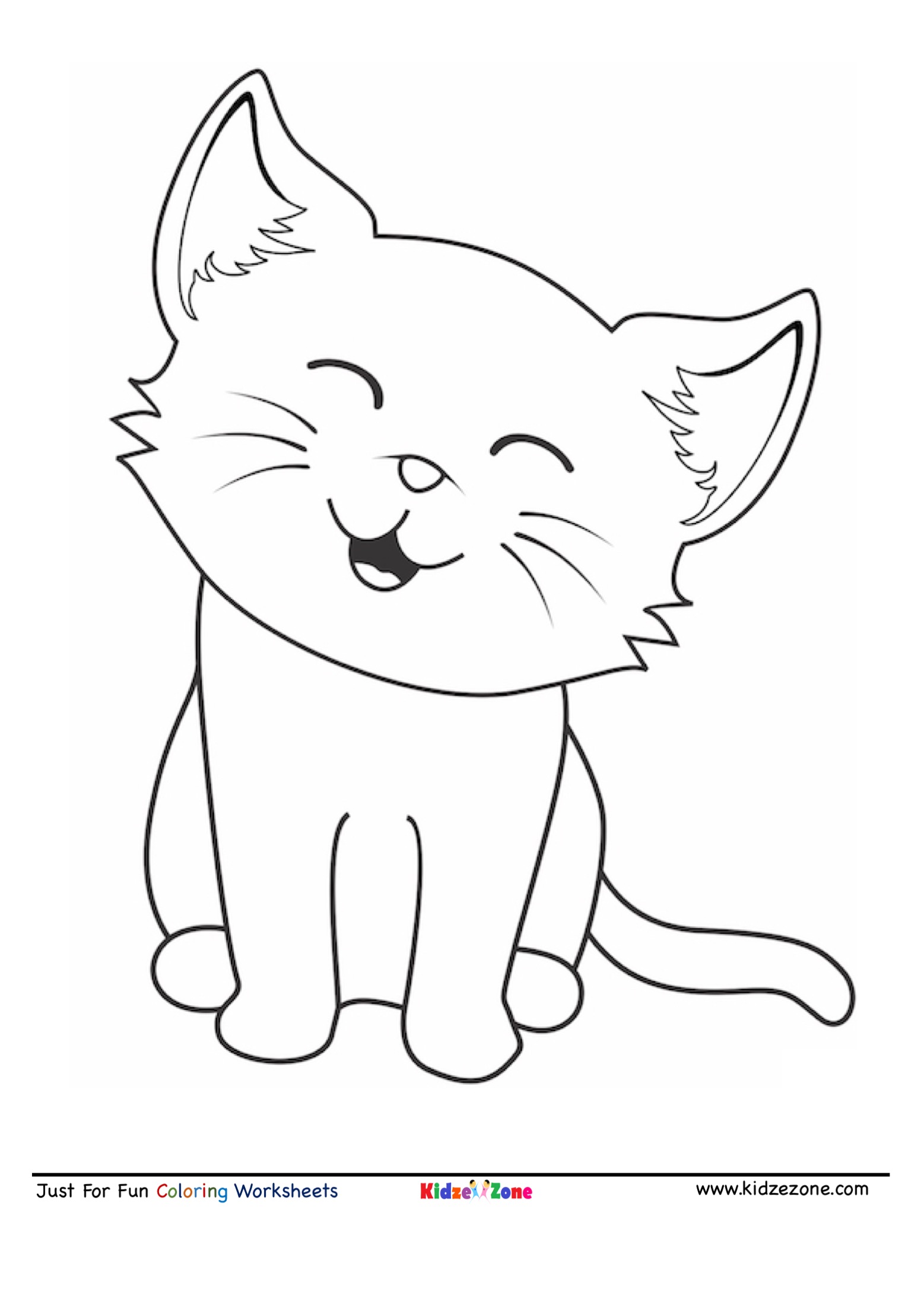 Cute Cat Cartoon Coloring Page KidzeZone