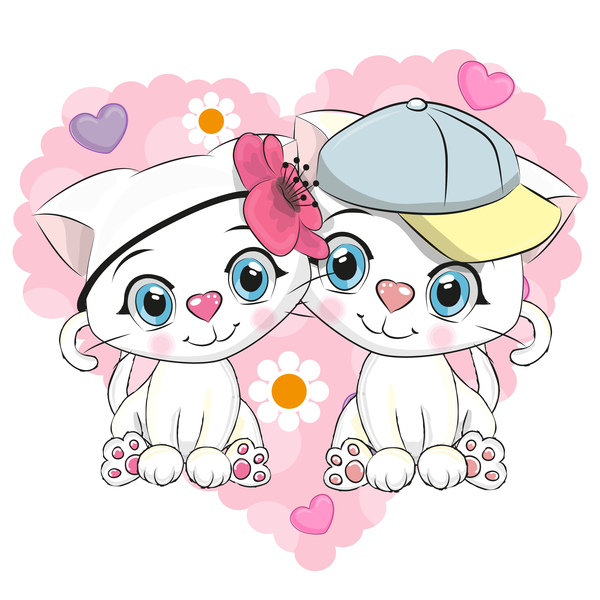 Cute couple cats cartoon vector 02 free download