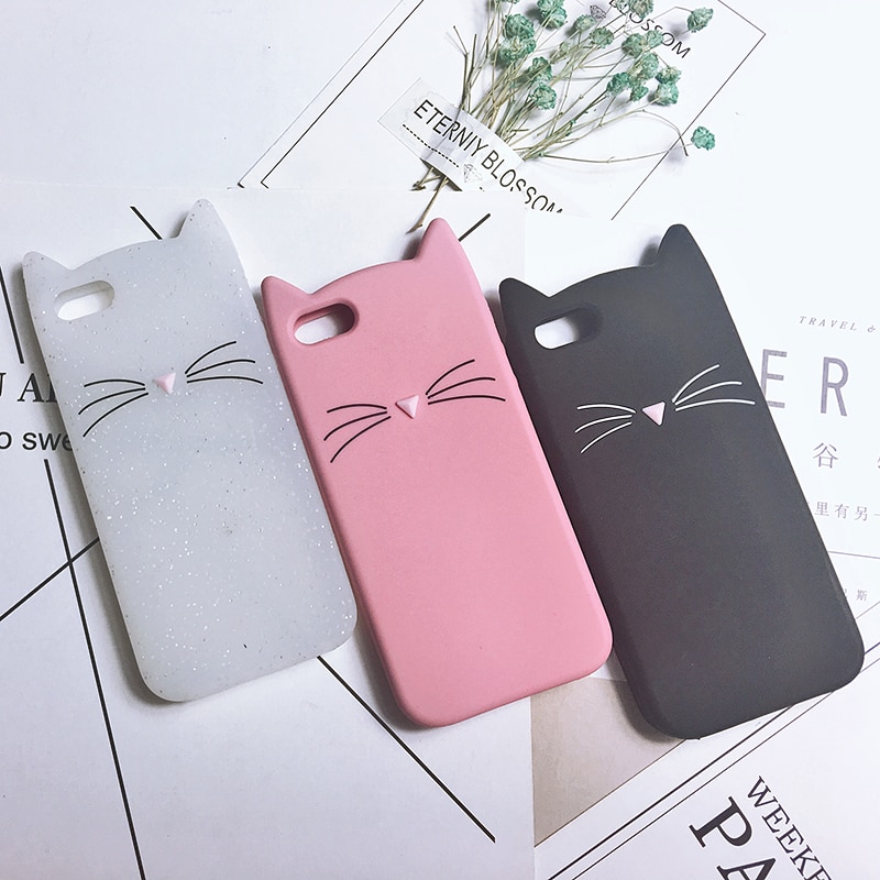 Gliter Cat Cases For iphone X Cute 3D Cartoon Beard Cat