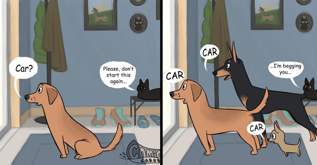 Comic Depicting Cat's Reaction To Barking Dogs Is