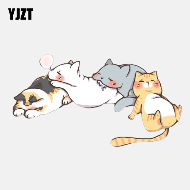 YJZT 14.5CM*8CM Cartoon Four Sleepy Cats Car Sticker PVC