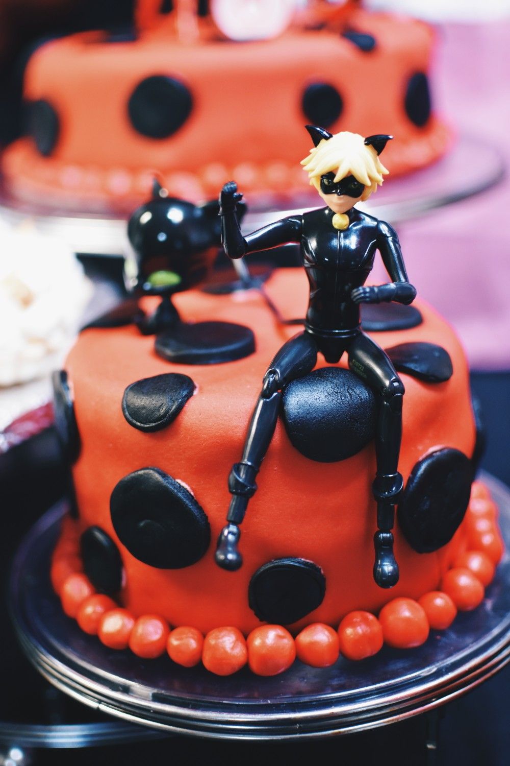 Miraculous ladybug and cat noir themed birthday party cake