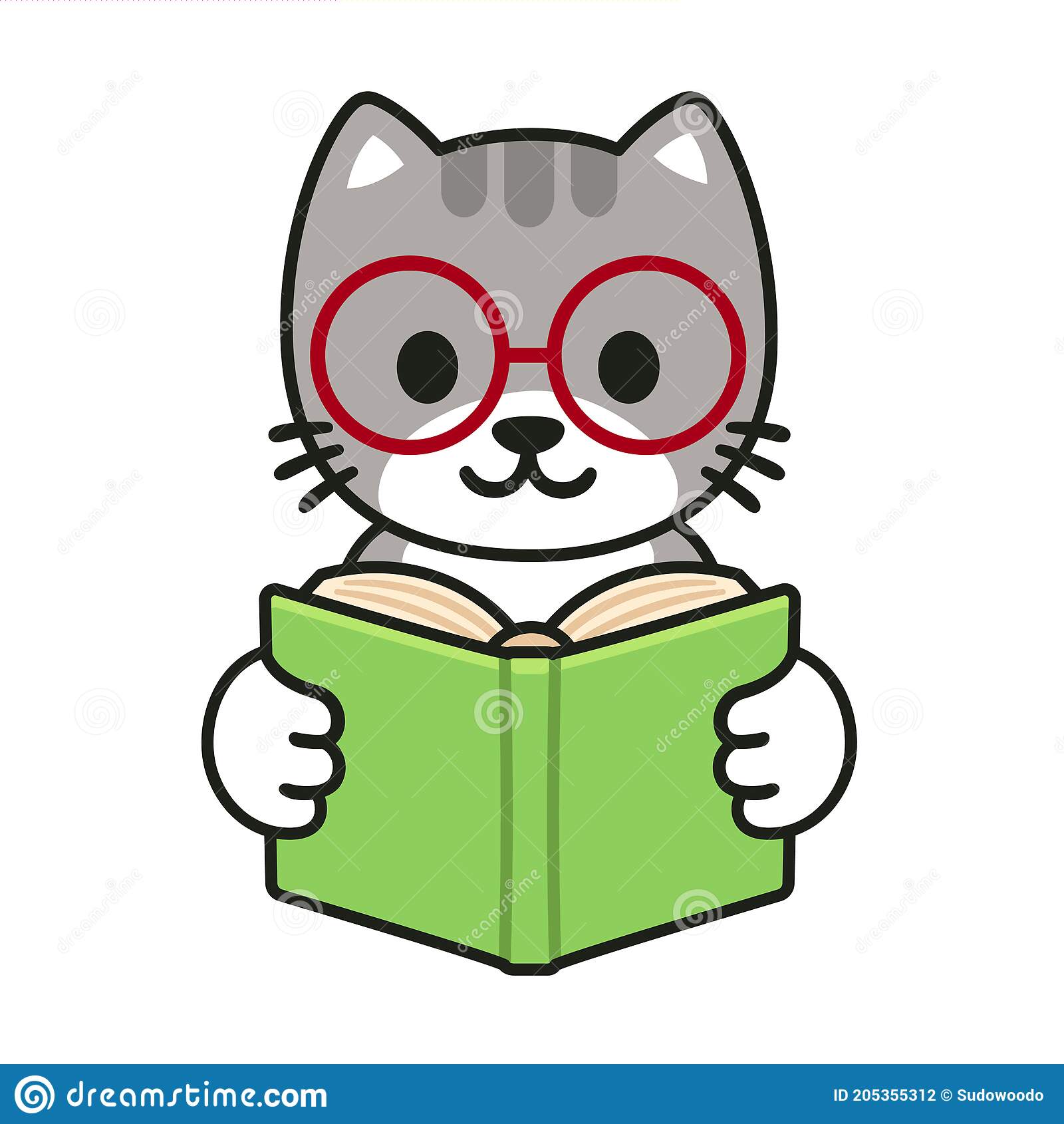 Cartoon cat reading a book stock vector. Illustration of