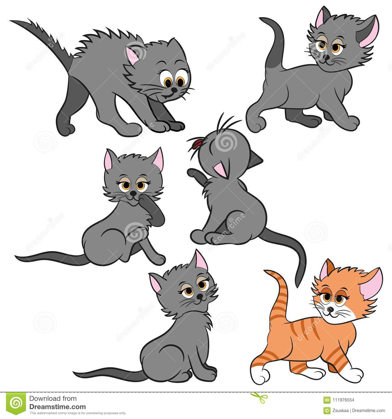 Cartoon Cats Set. Simple Modern Flat Style Illustration
