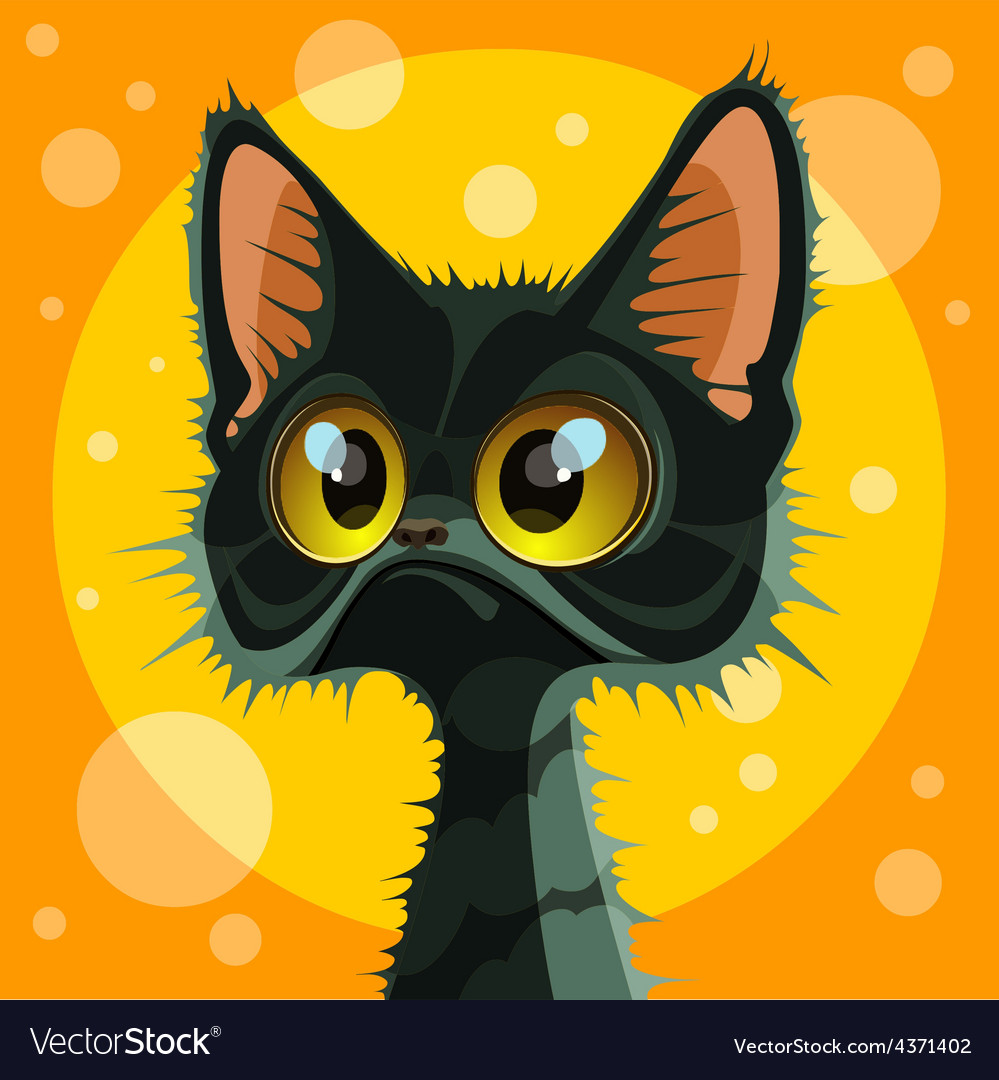 Cartoon cute big eyed black cat Royalty Free Vector Image