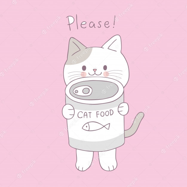 Cartoon cute cat and can food vector. Vector Premium