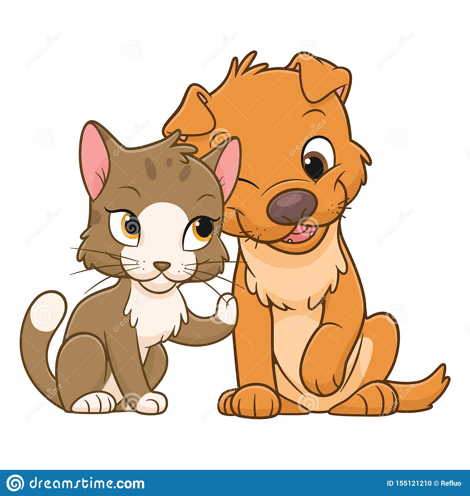 Cartoon cute cat and dog stock vector. Illustration of