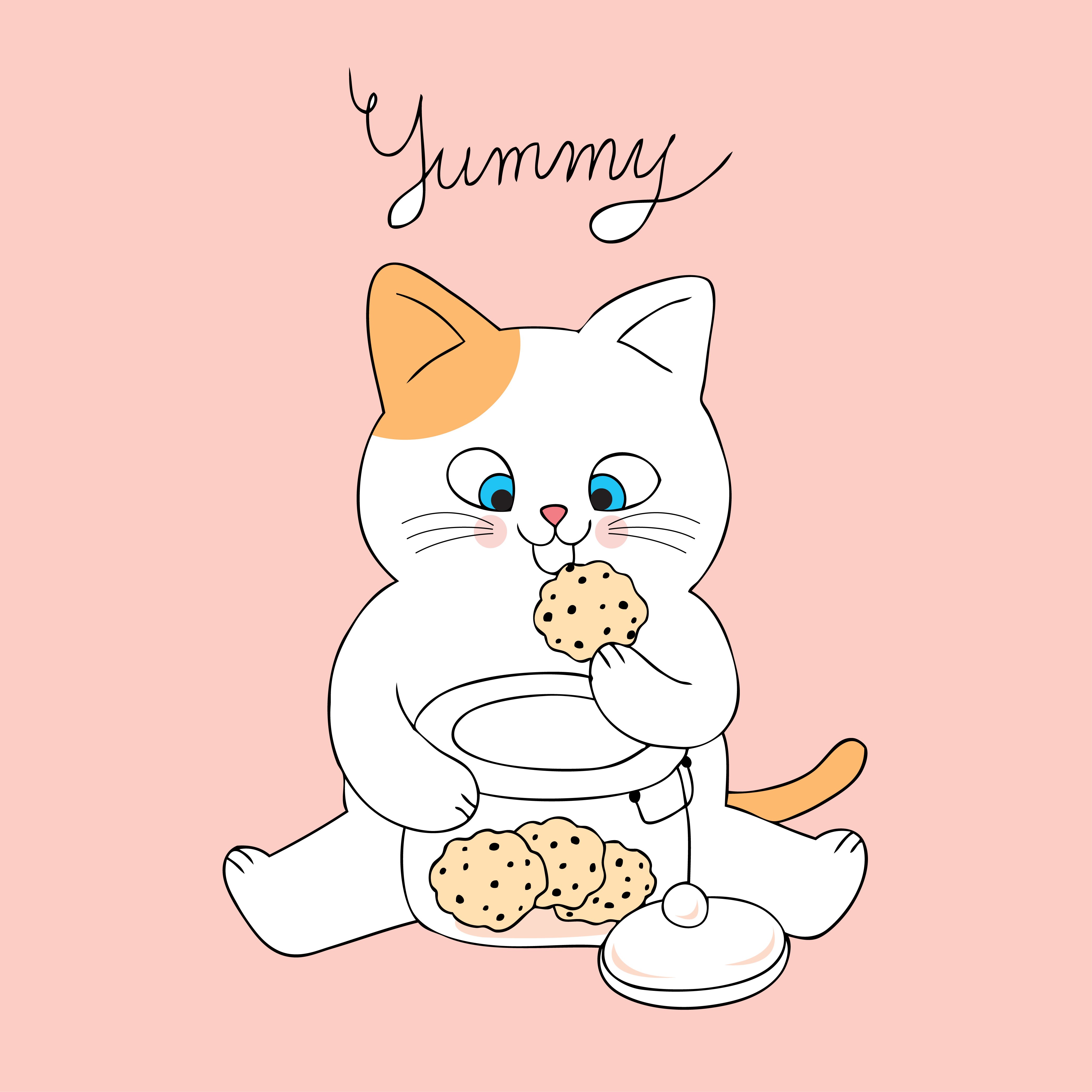 Cartoon cute cat eating cookies vector. 622604 Vector Art