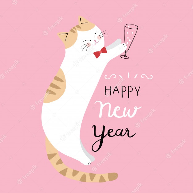 Cartoon cute cat happy new year vector. Premium Vector