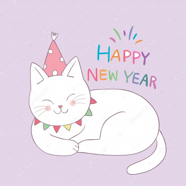 Premium Vector Cartoon cute cat happy new year vector.