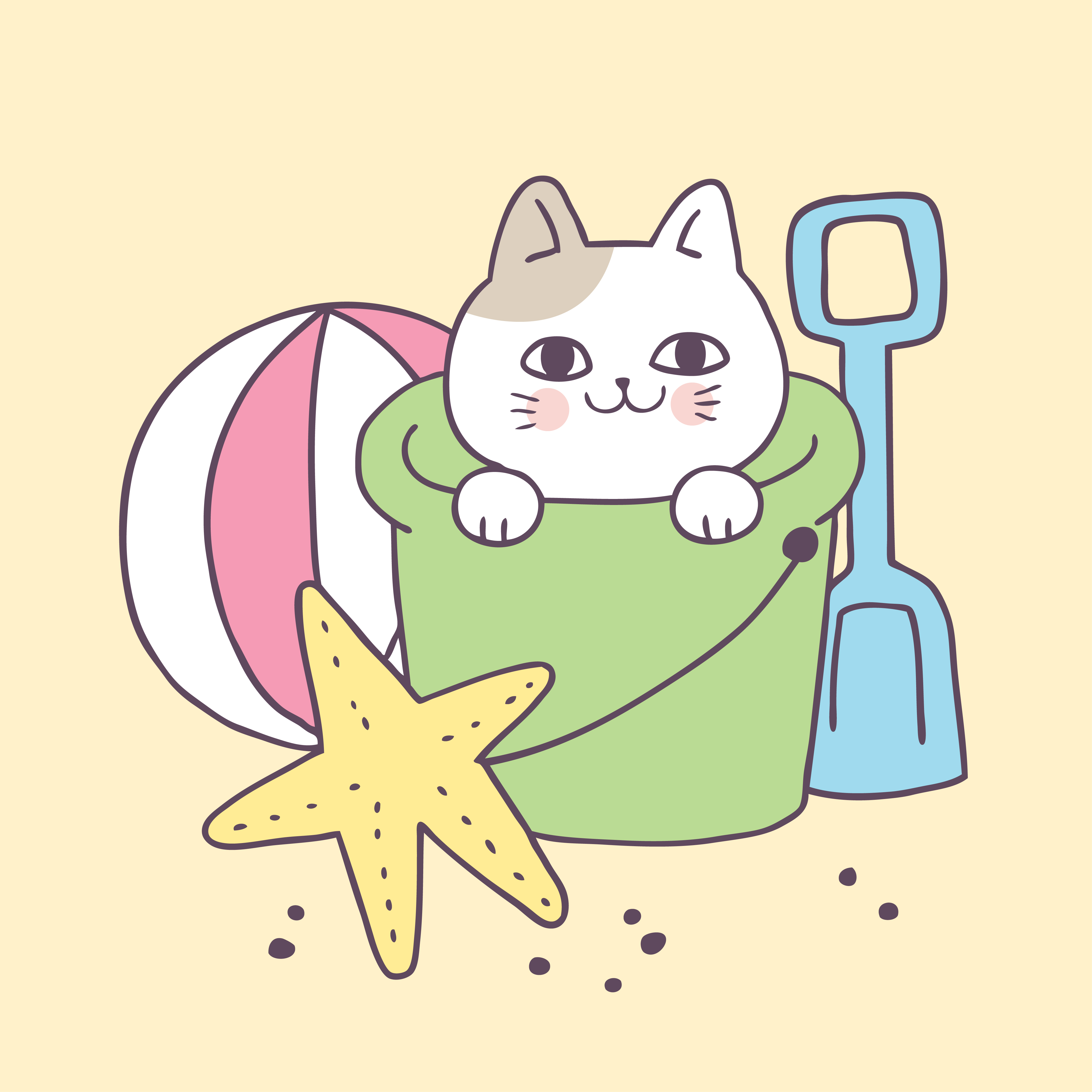 Cartoon cute cat on beach vector. 546064 Download Free