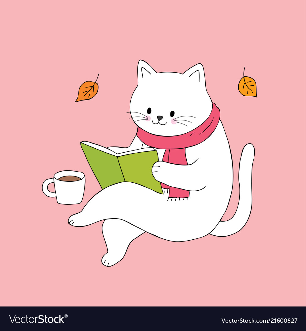 Cartoon cute cat reading book Royalty Free Vector Image