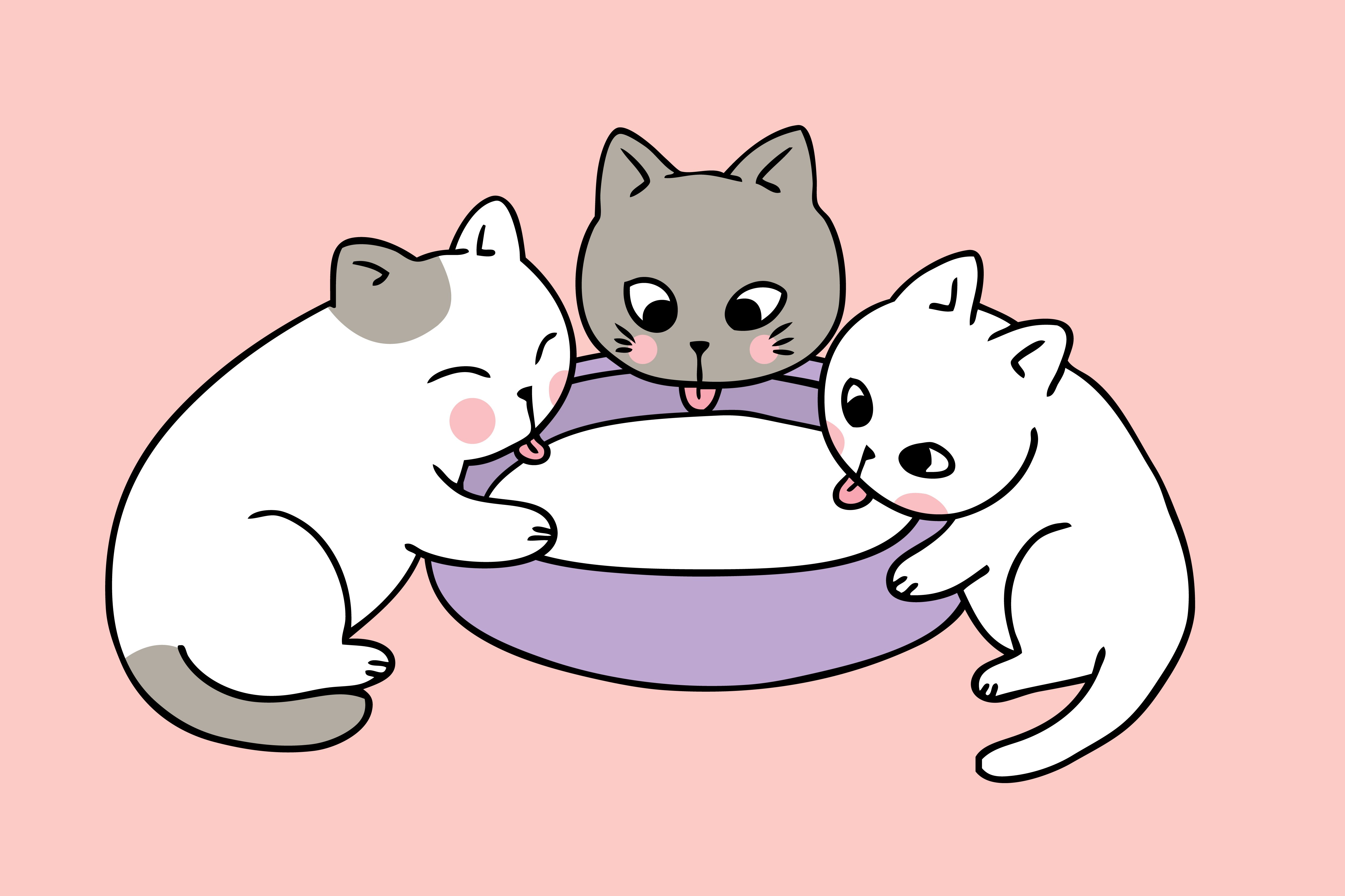 Cartoon cute cats drink milk vector. 621471 Download