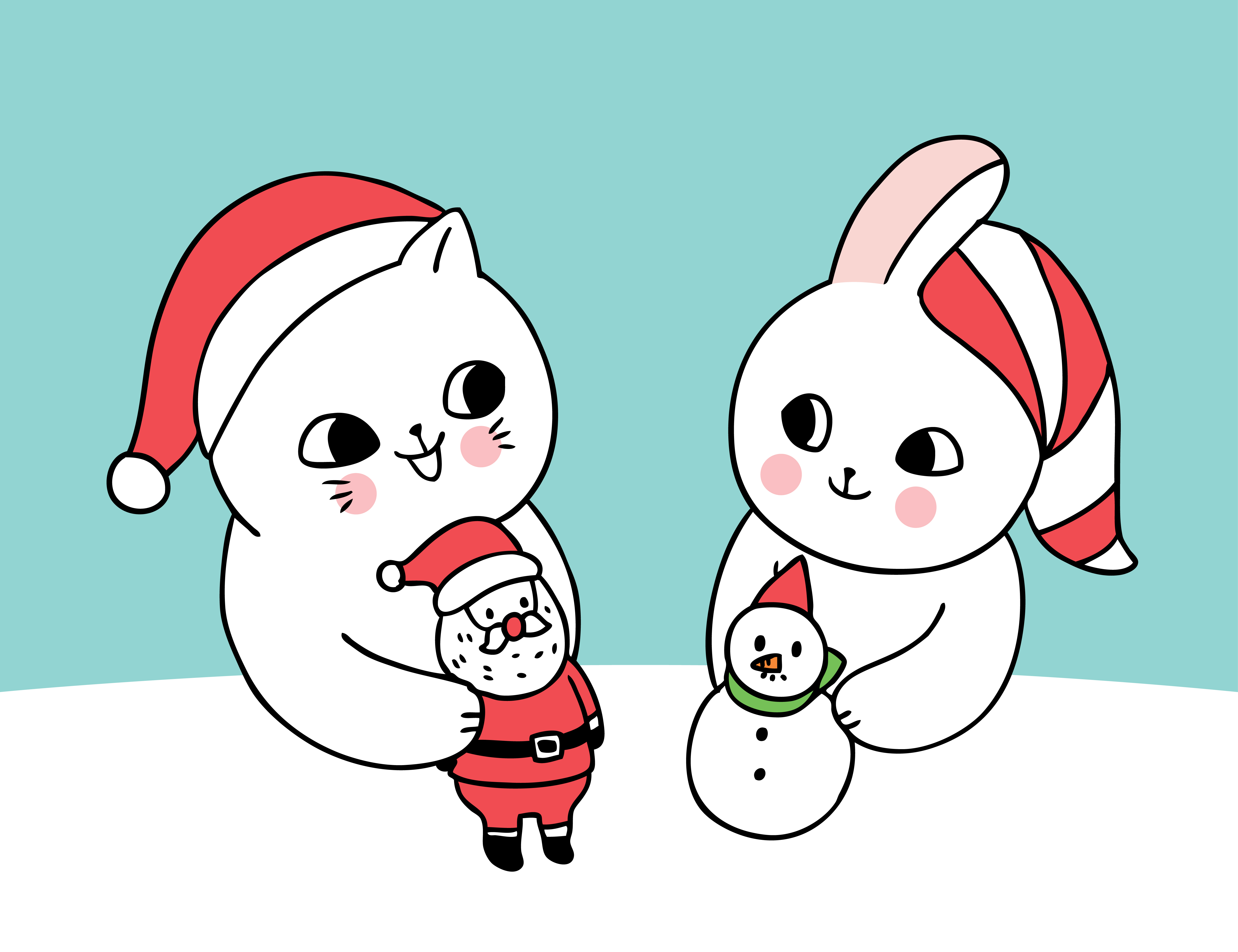 Cartoon cute Christmas cat and rabbit playing 681306
