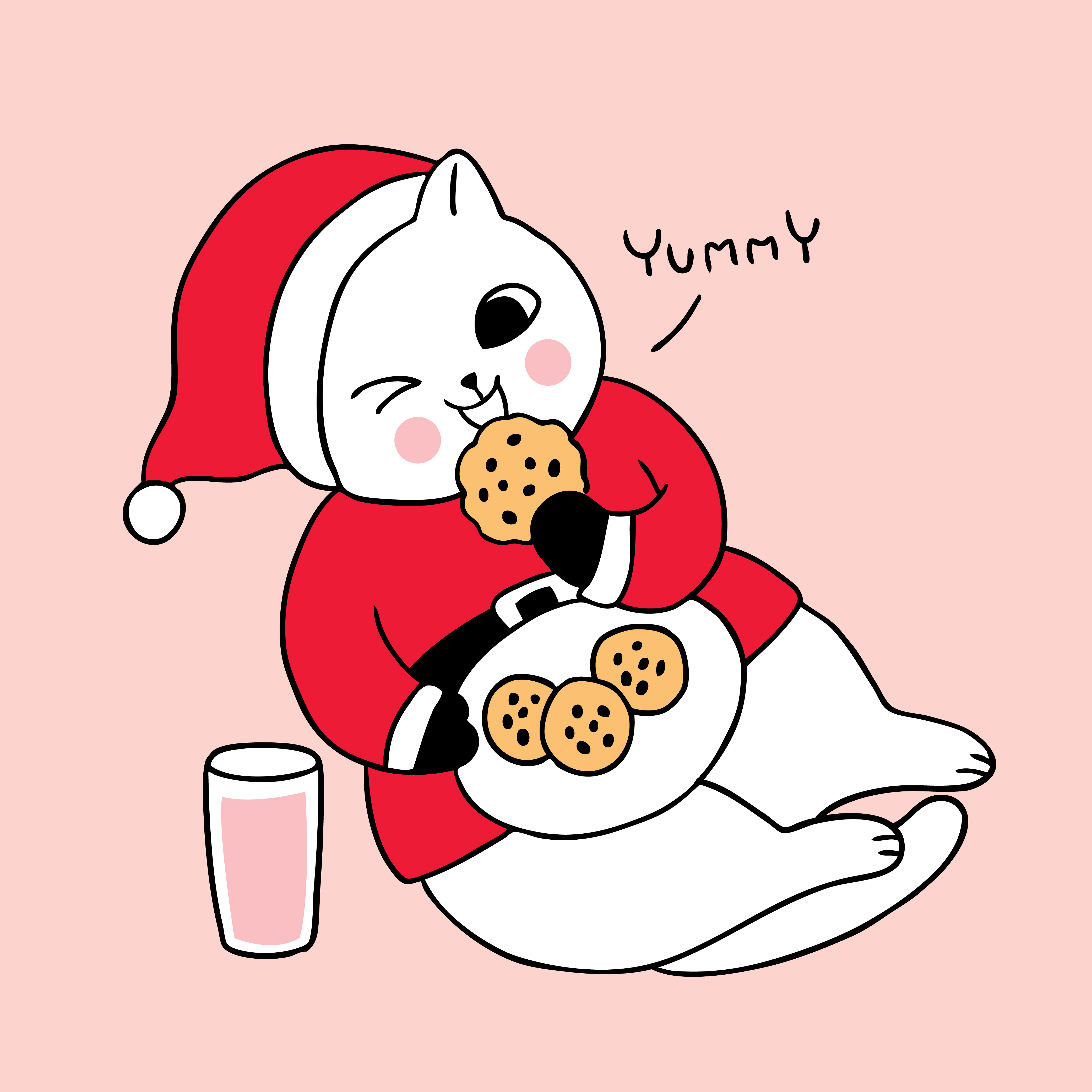Cartoon cute Christmas cat eating cookies and milk 681279