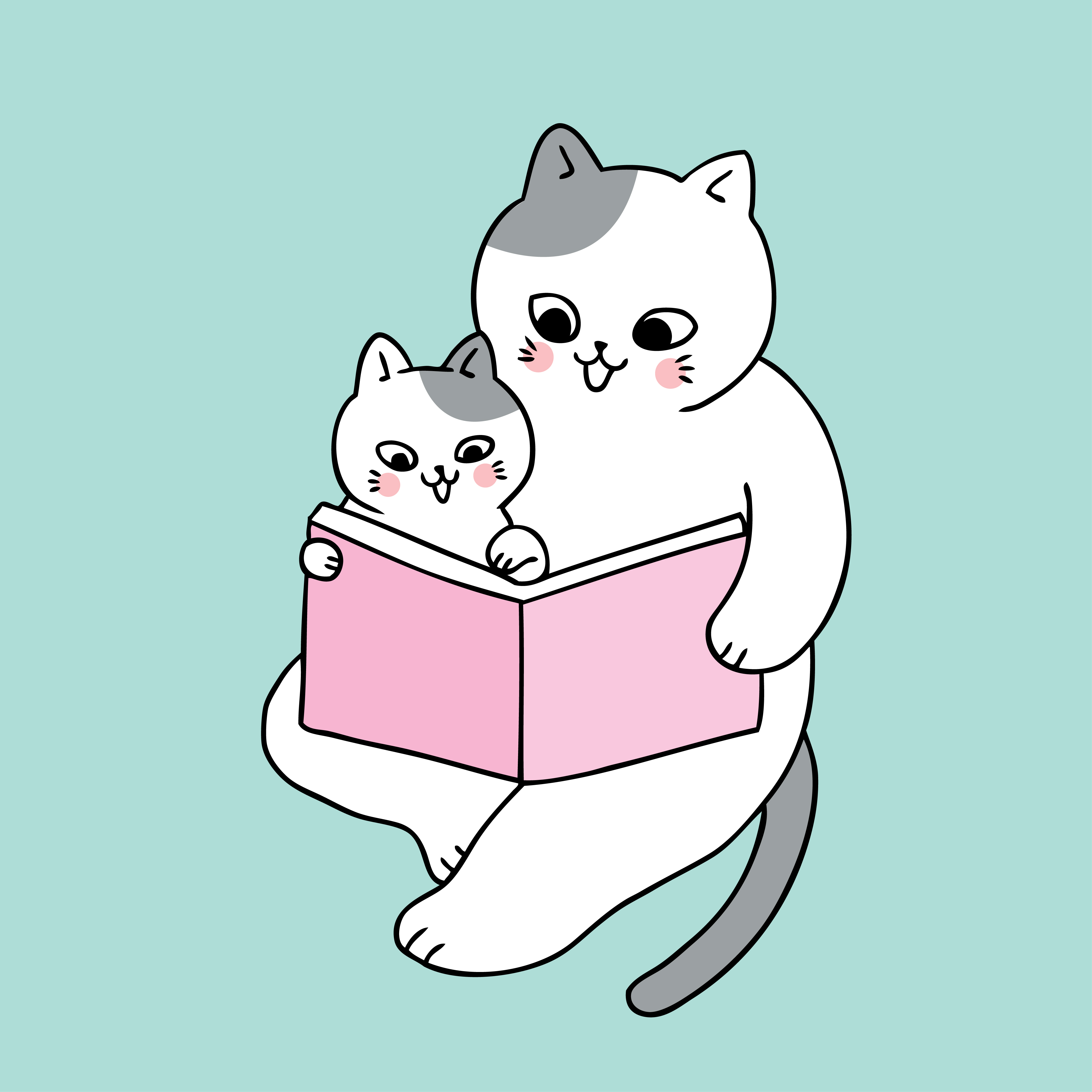 Cartoon cute dad and baby cat reading book vector. 621419