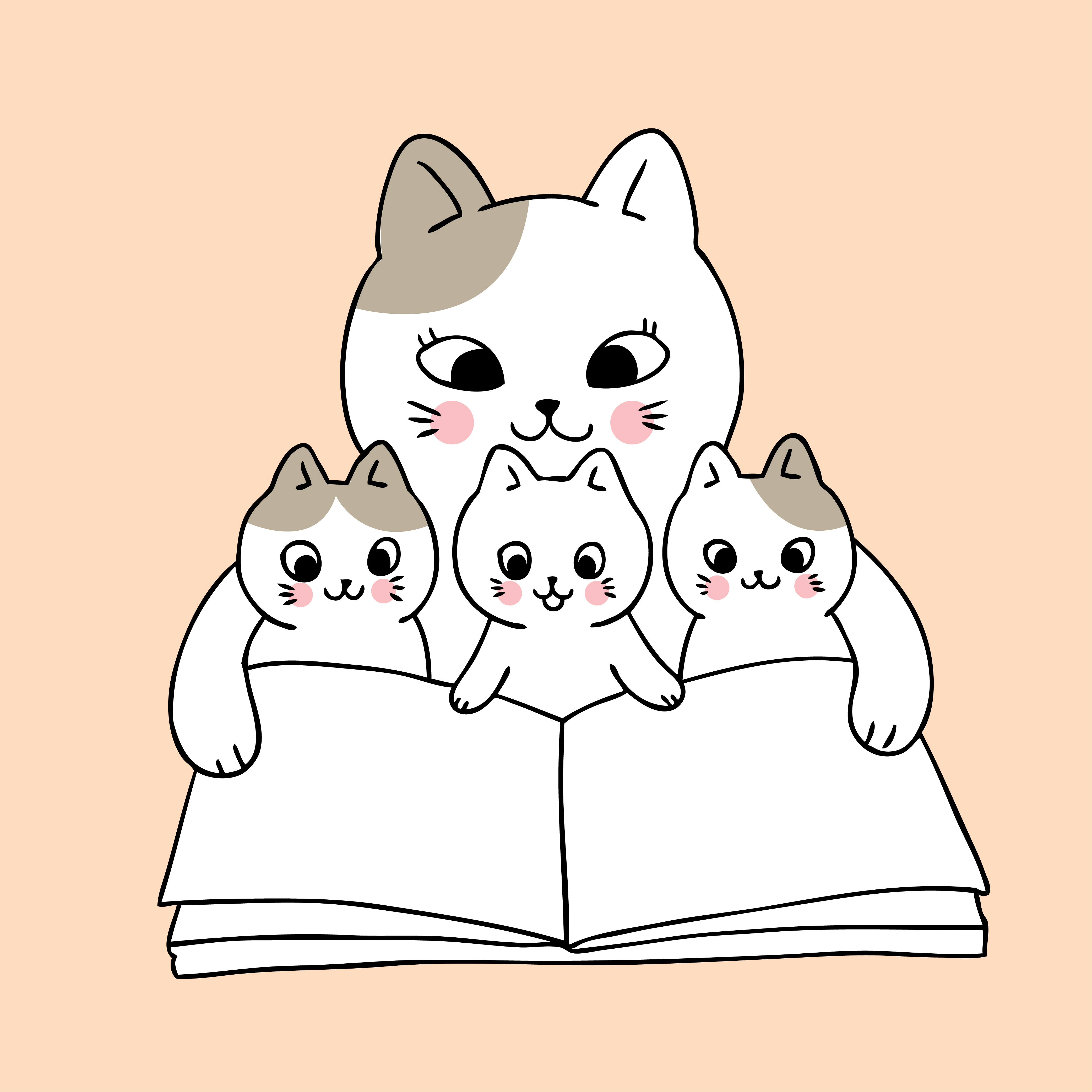 Cartoon cute mom and baby cat reading book vector. 621713
