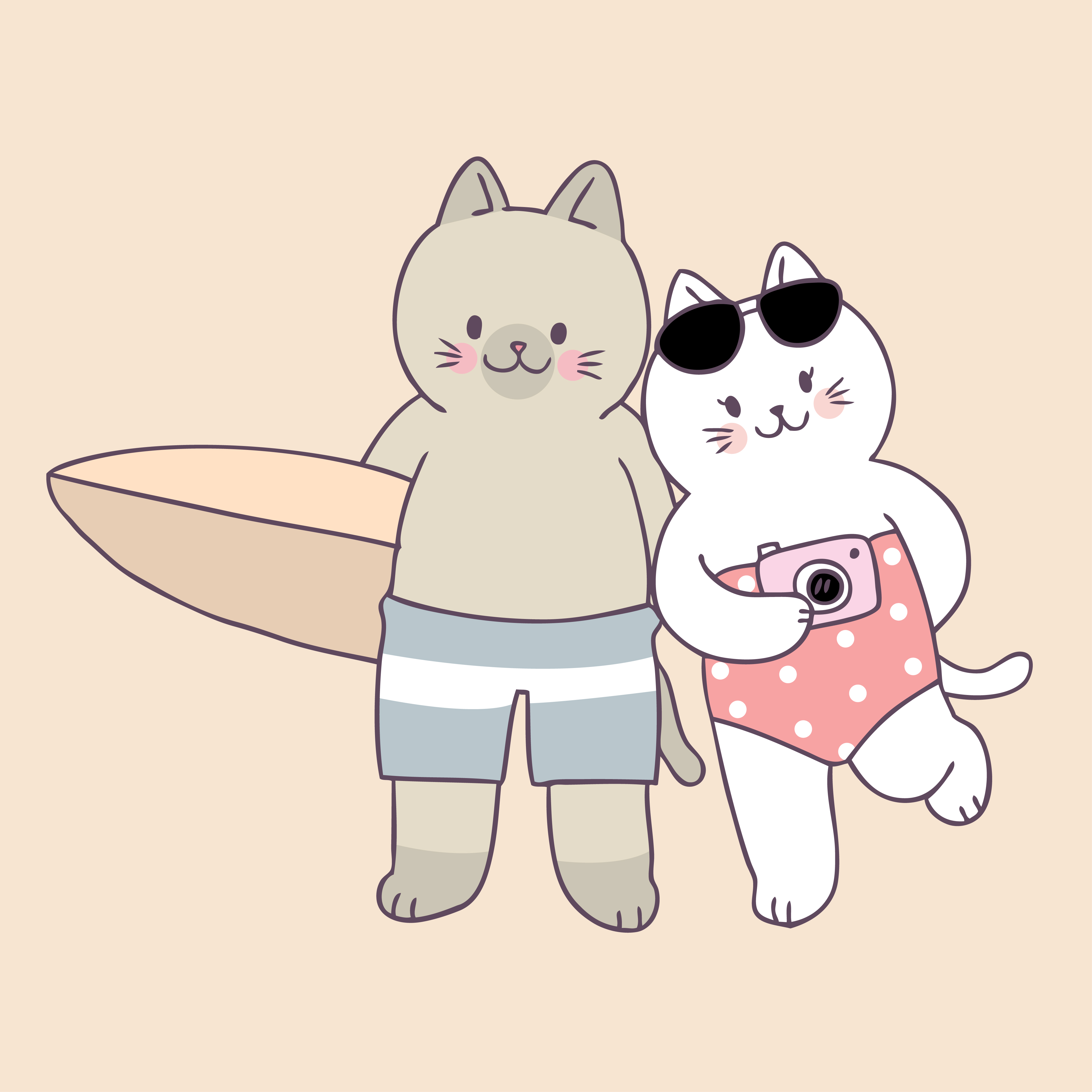 Cartoon cute summer cats couple vector. 544536 Download