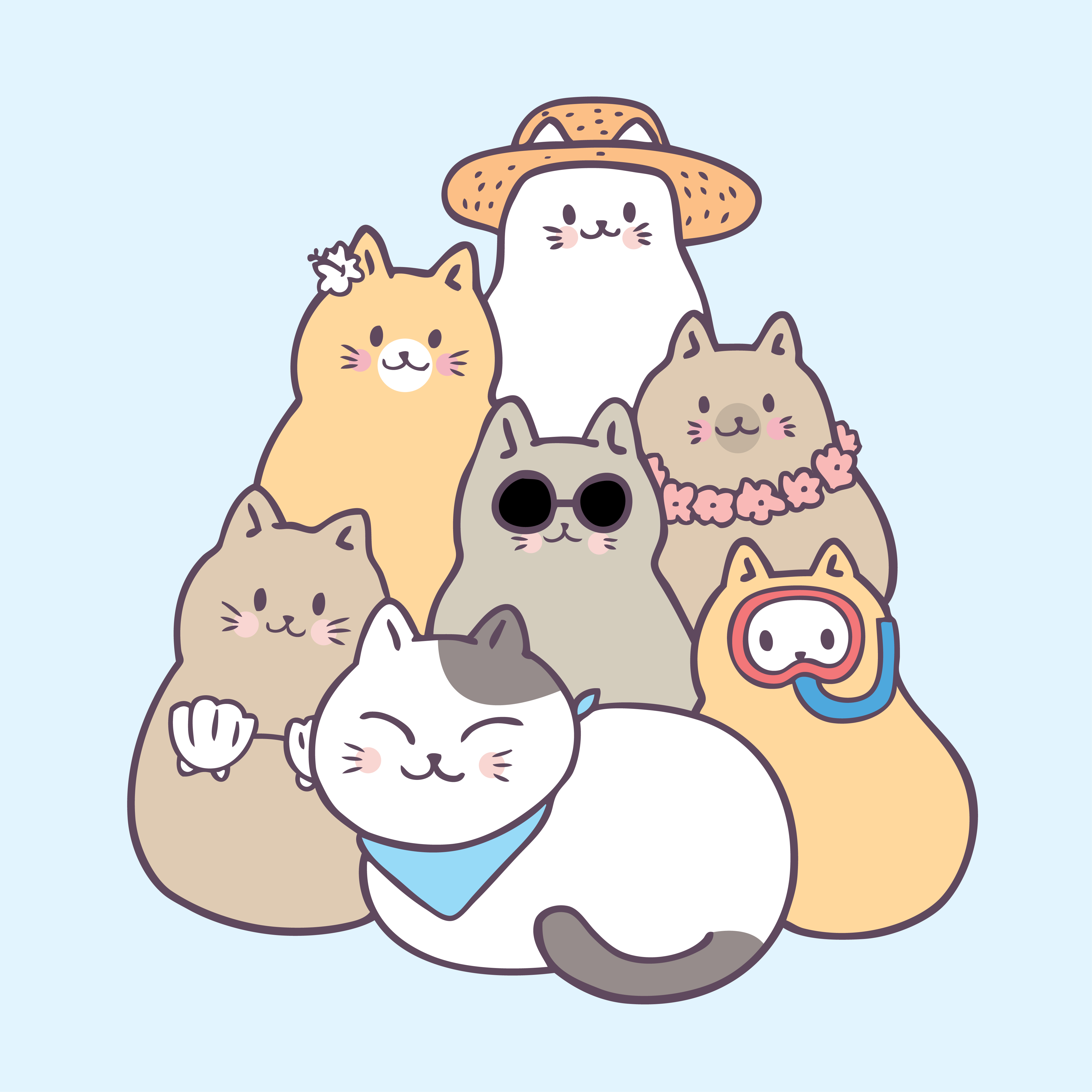 Cartoon cute summer cats vector. 558884 Download Free