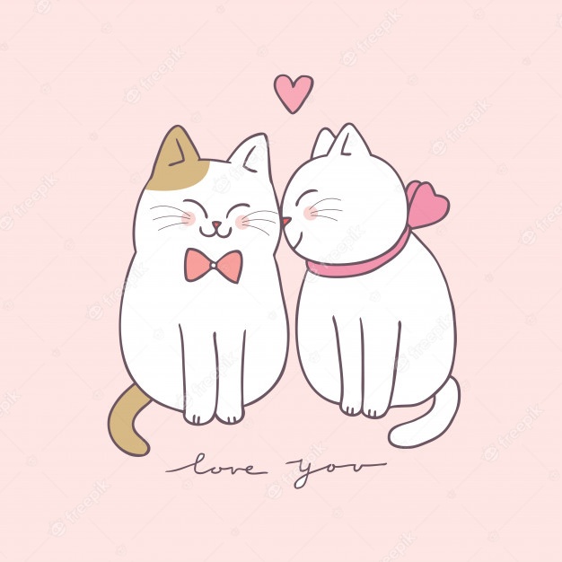 Cartoon cute valentines day couple cats. Premium Vector