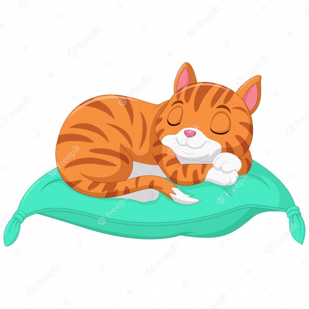 Cartoon die katze schläft auf einem kissen PremiumVektor