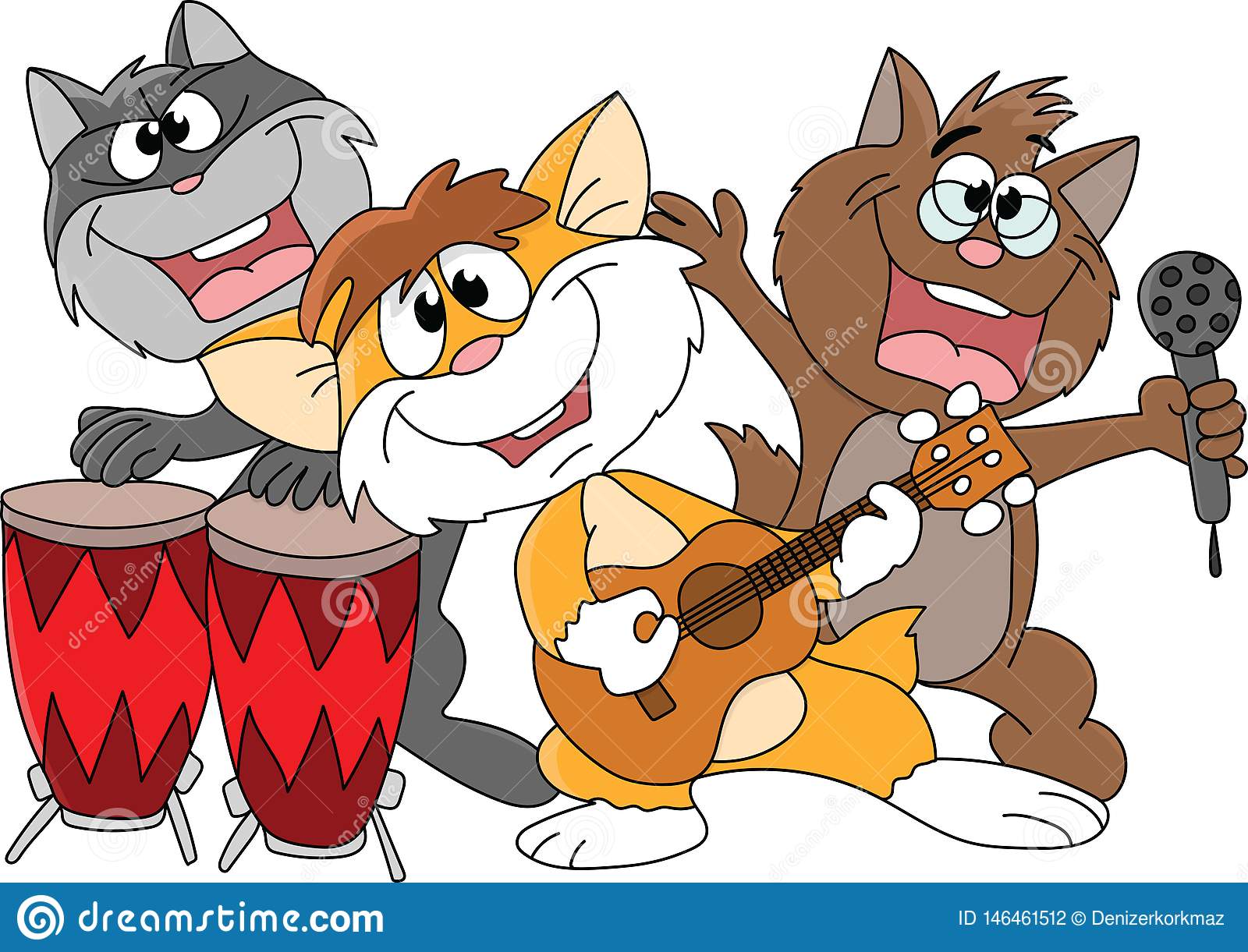 Cartoon Group Of Cats Making Music Vector Stock Vector