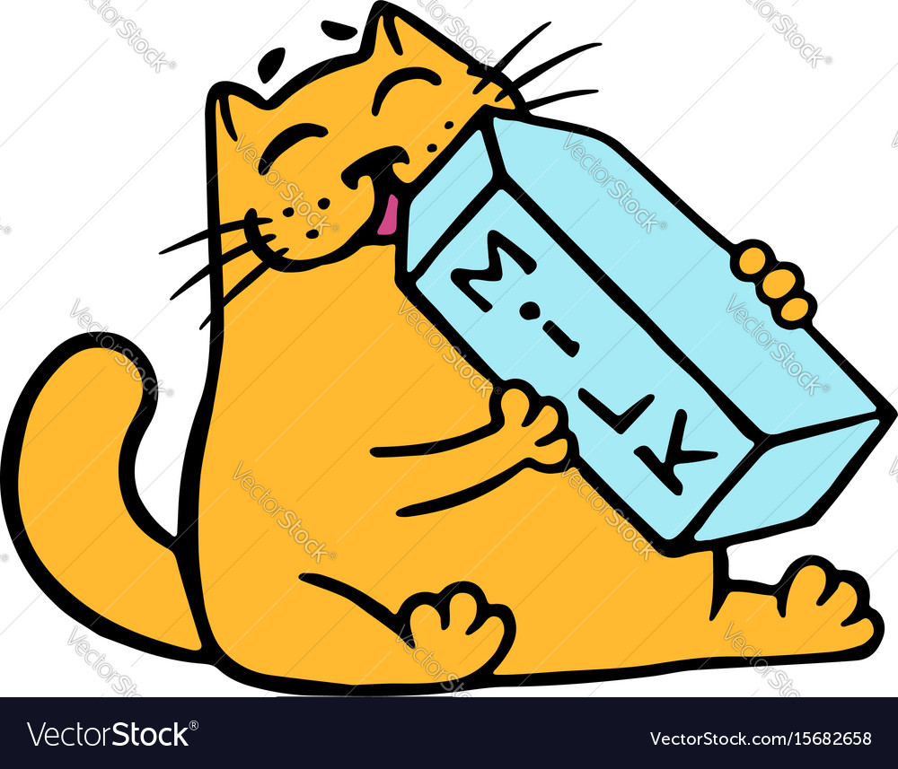 Cartoon orange cat is drinking milk isolated Vector Image
