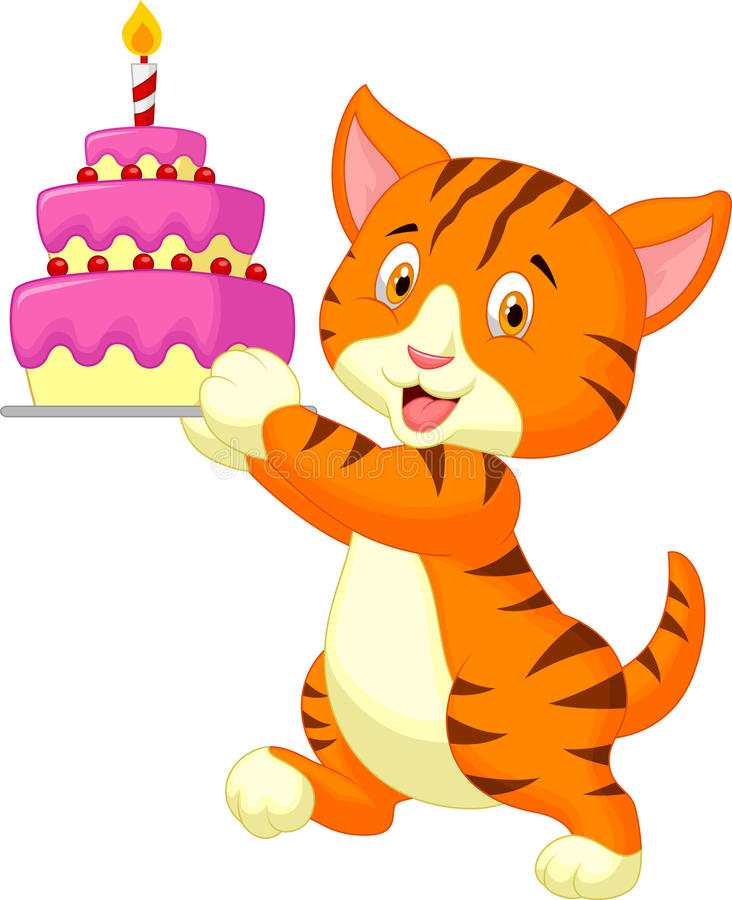 Cat Cartoon With Birthday Cake Stock Vector Image 45673392